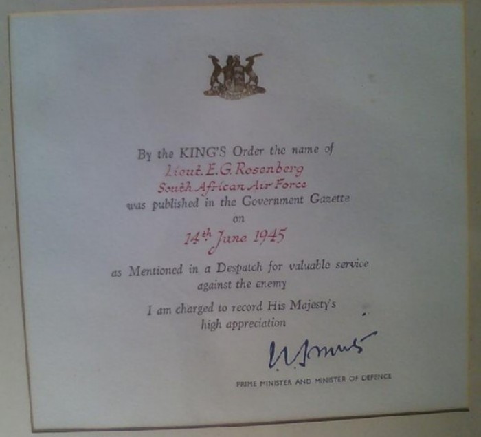 15. Errol mentioned in Despatches following an attack on a submarine